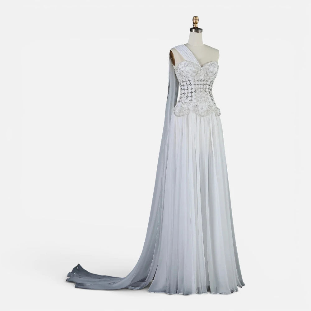 Robe de Cérémonie Longue Bustier Bijou avec Traîne