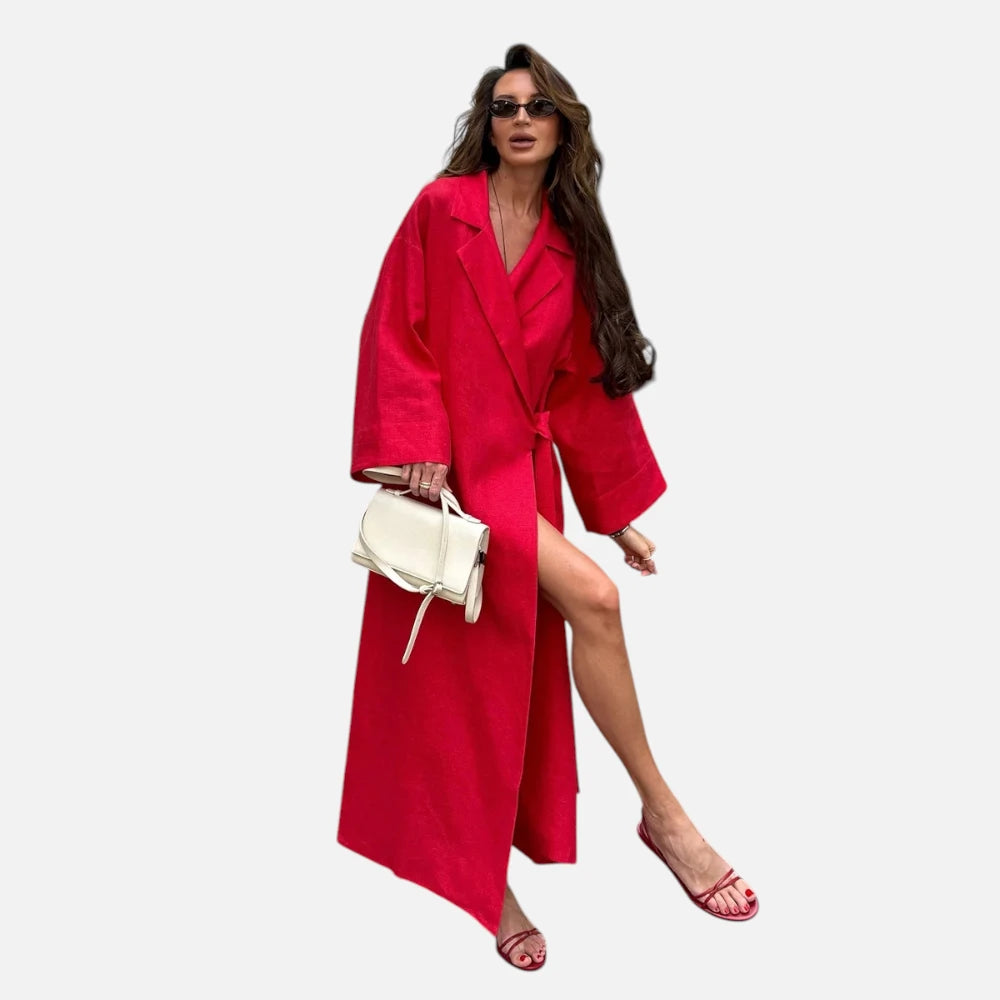 Robe Maxi en Coton-Lin Style Kimono