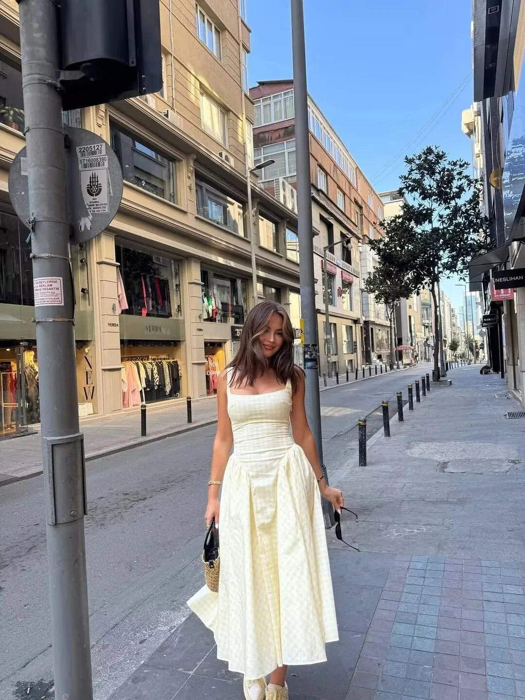 Robe Midi Évasée à Motif Vichy Rose et Blanc