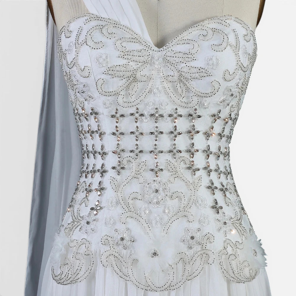Robe de Cérémonie Longue Bustier Bijou avec Traîne