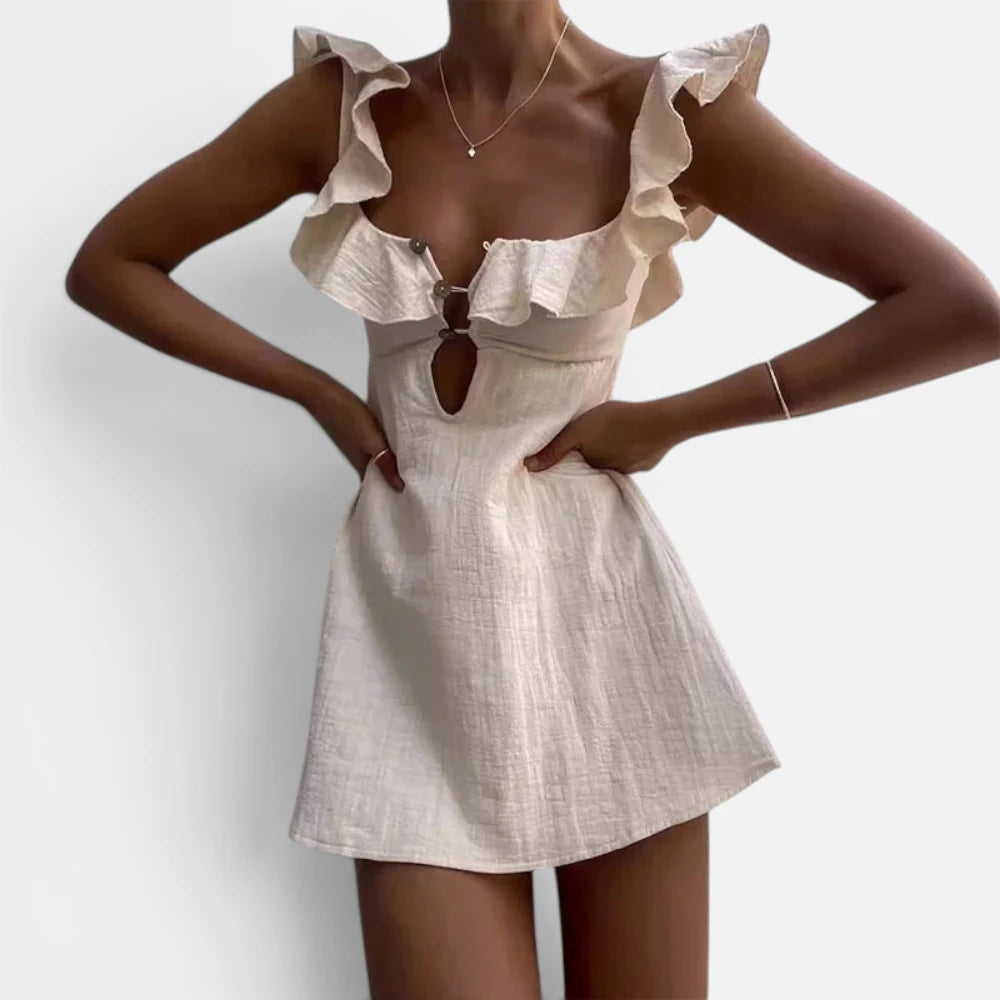 Mini-Robe d'Été en Coton et Lin à Volants