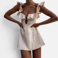Mini-Robe d'Été en Coton et Lin à Volants