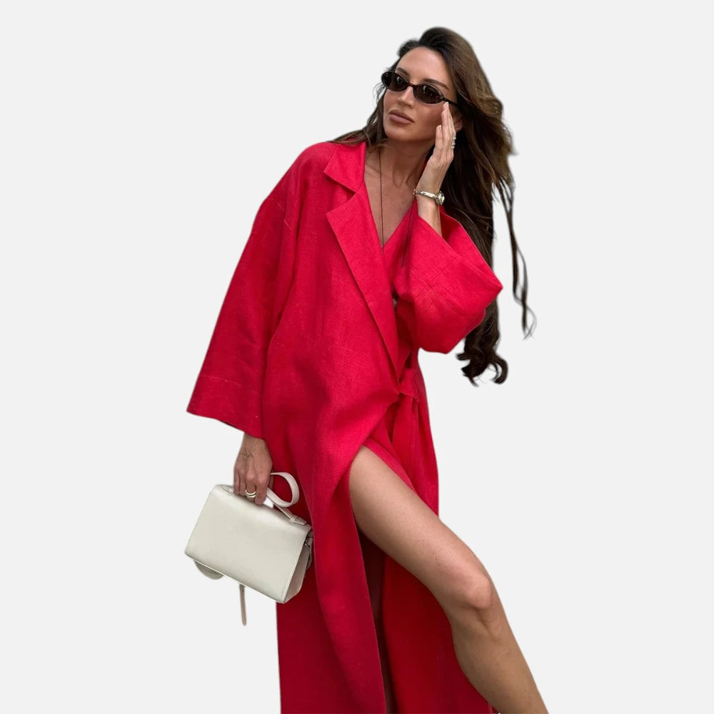 Robe Maxi en Coton-Lin Style Kimono