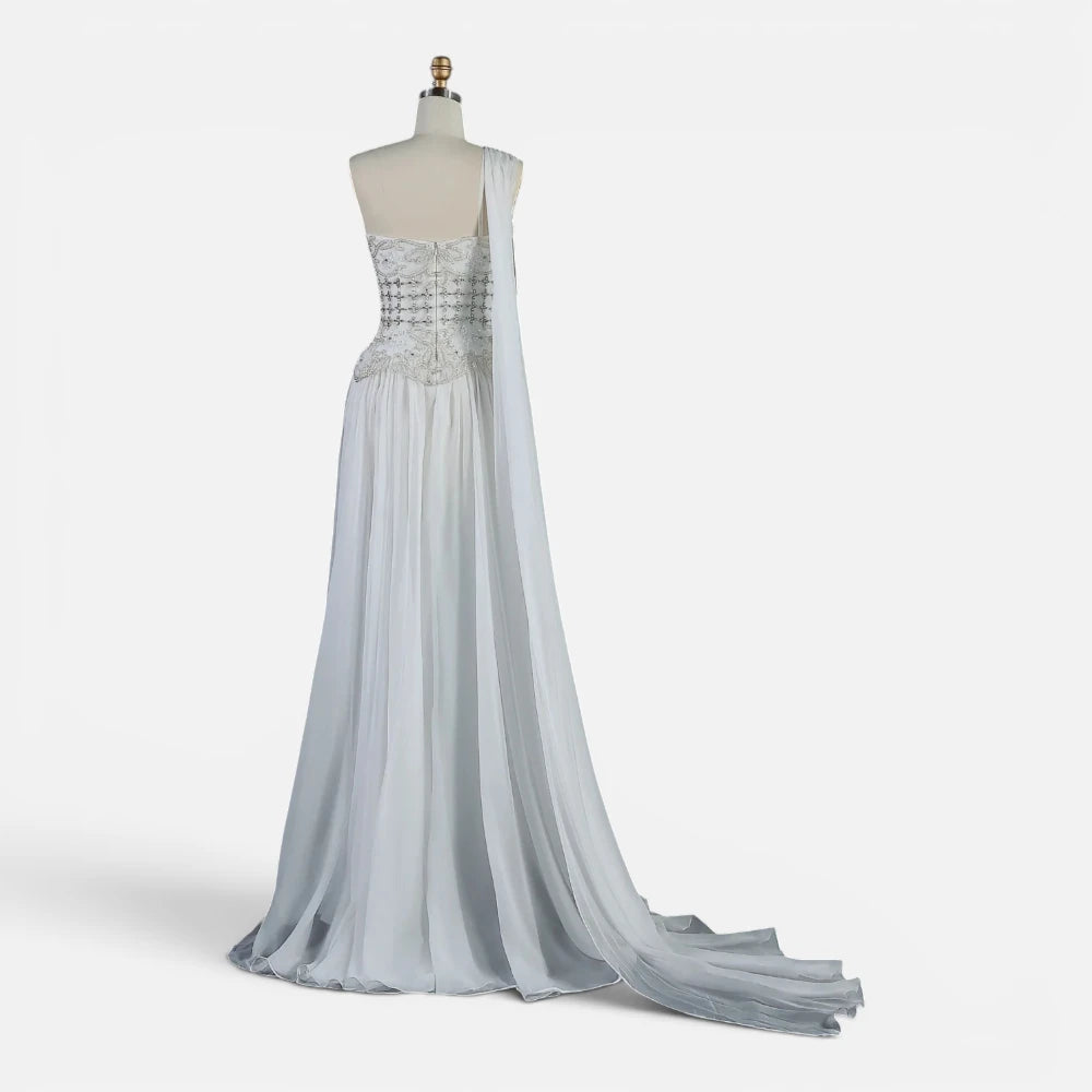 Robe de Cérémonie Longue Bustier Bijou avec Traîne