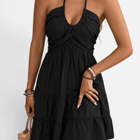 Robe Courte à Col Halter et Volants d'Été
