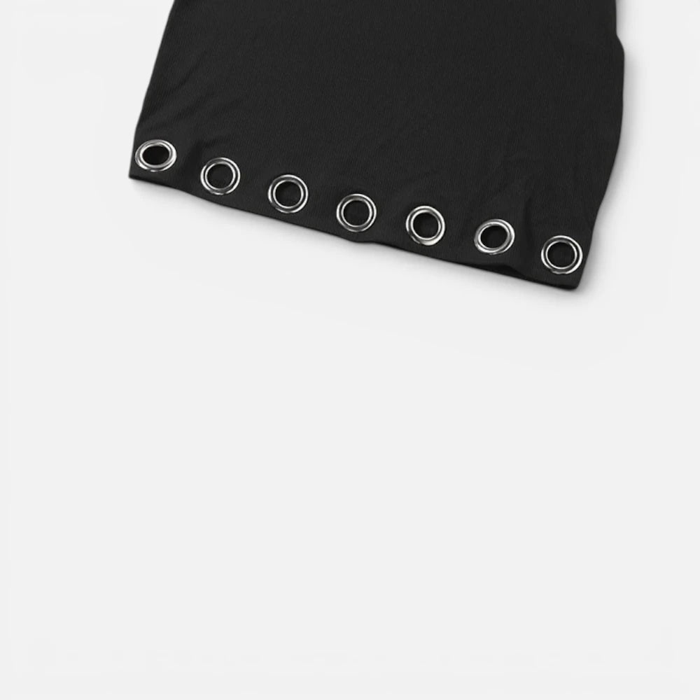Mini Robe Noire Dos Nu à Œillets Métalliques