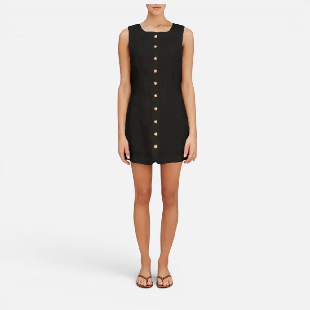 Robe Courte En  Lin Boutonnée à Col Carré