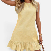 Robe d'Été en Coton et Lin à Rayures et Volants