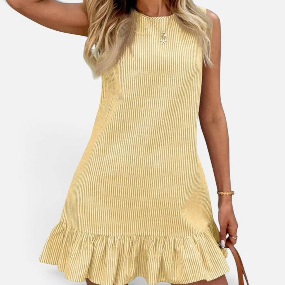 Robe d'Été en Coton et Lin à Rayures et Volants