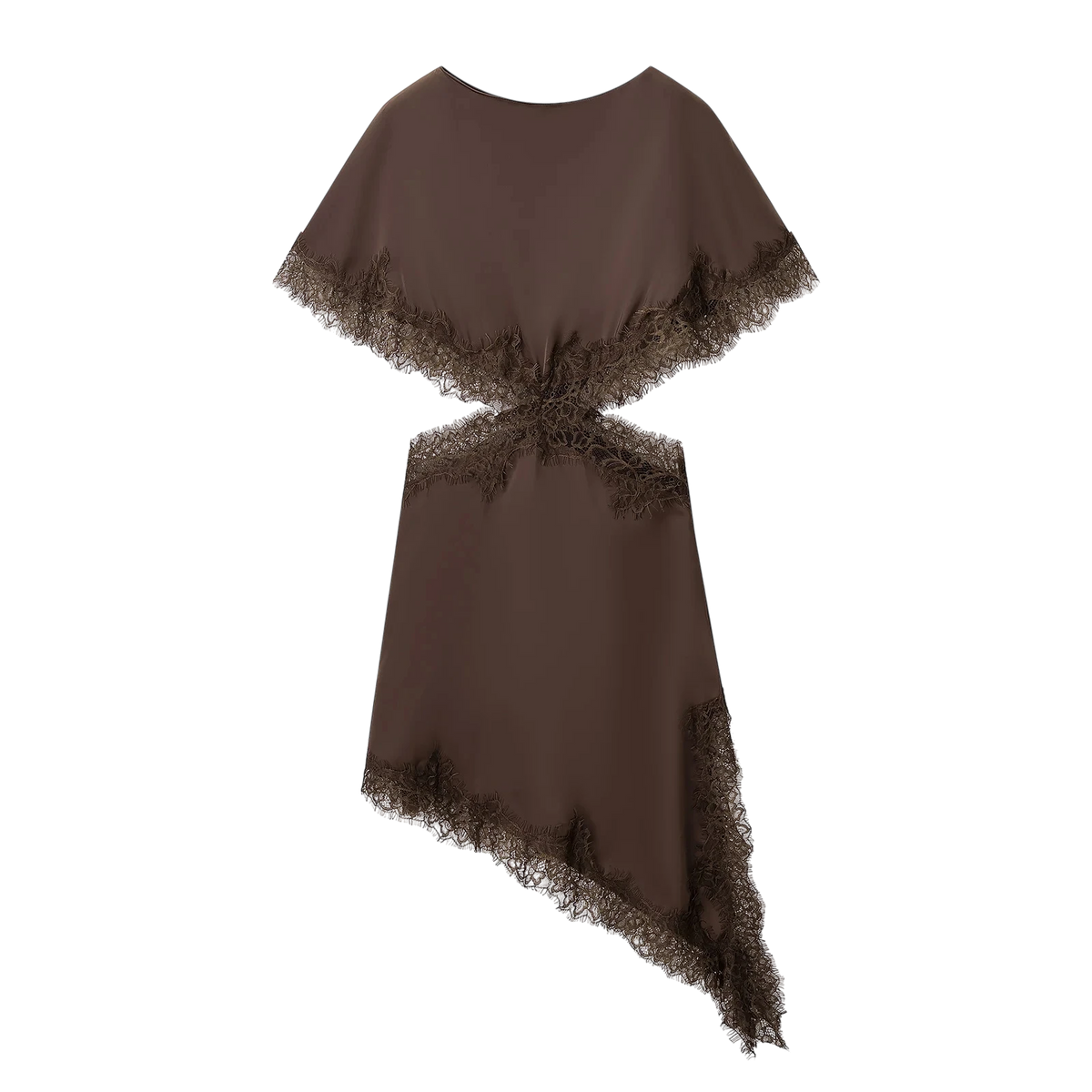 Robe Asymétrique en Satin Noir avec Dentelle et Cut-Out