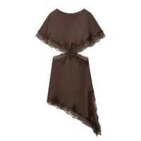 Robe Asymétrique en Satin Noir avec Dentelle et Cut-Out