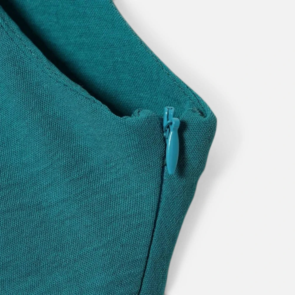 Robe Longue Verte Plissée avec Détail Doré
