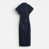 Robe Midi en Denim Boutonnée à Manches Courtes