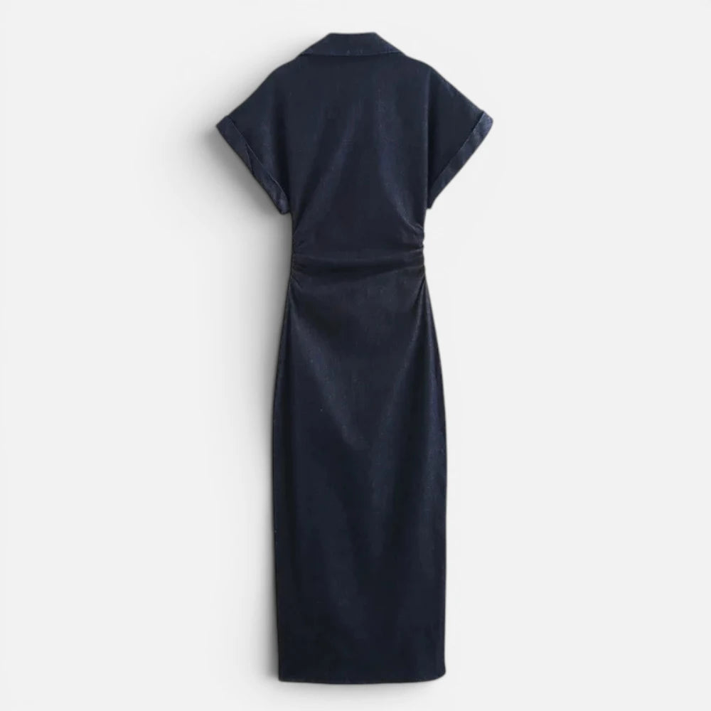 Robe Longue en Jean Ajustée à Boutons