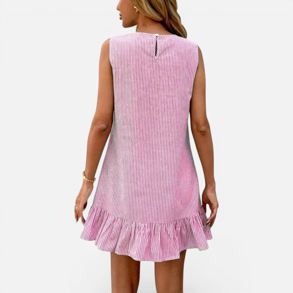 Robe d'Été en Coton et Lin à Rayures et Volants
