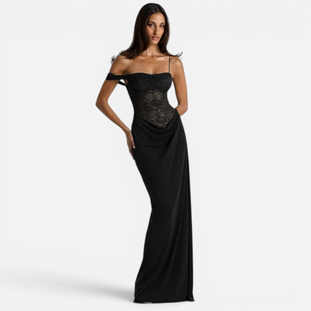 Robe Longue en Satin et Dentelle avec Dos Nu