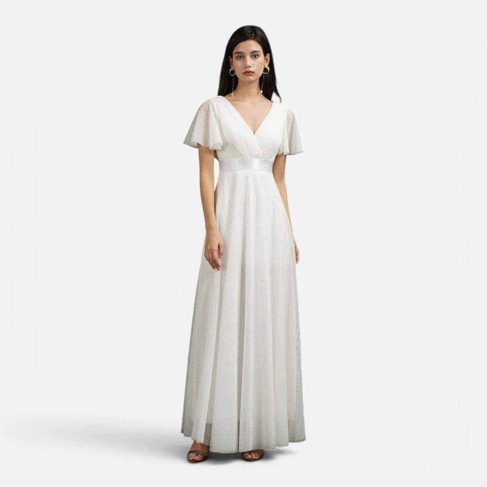 Robe Longue de Cérémonie en Tulle à Manches Papillon