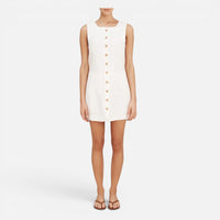 Robe Courte En  Lin Boutonnée à Col Carré