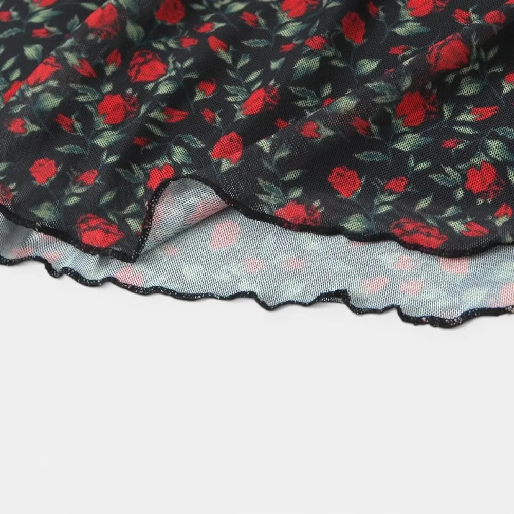 Robe Longue Fleurie à Col en V et Manches Courtes