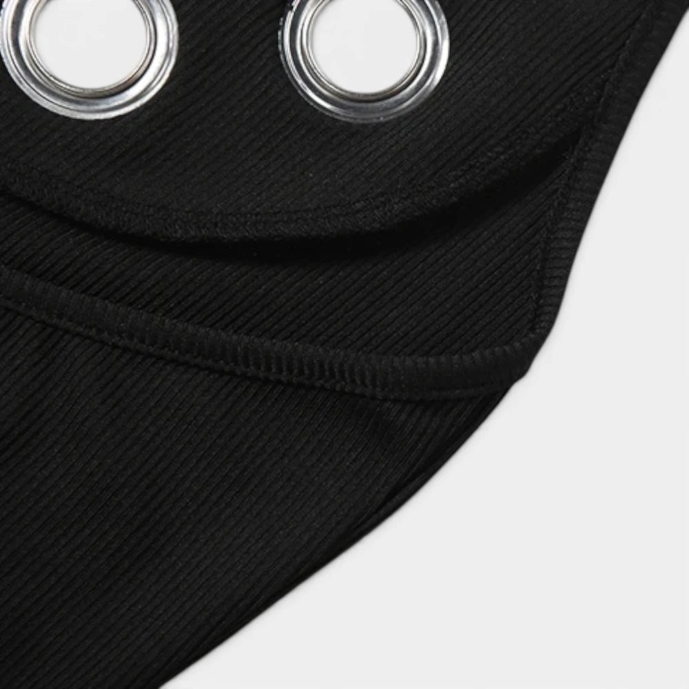 Mini Robe Noire Dos Nu à Œillets Métalliques