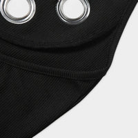 Mini Robe Noire Dos Nu à Œillets Métalliques