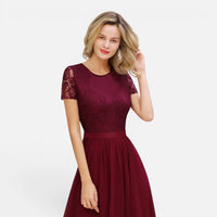 Robe de Demoiselle d'Honneur Longue en Mousseline et Dentelle