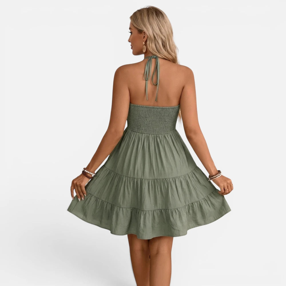 Robe Courte à Col Halter et Volants d'Été