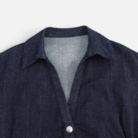 Robe Midi en Denim Boutonnée à Manches Courtes