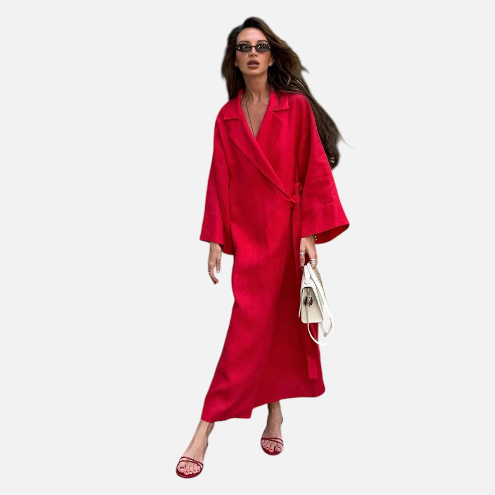Robe Maxi en Coton-Lin Style Kimono