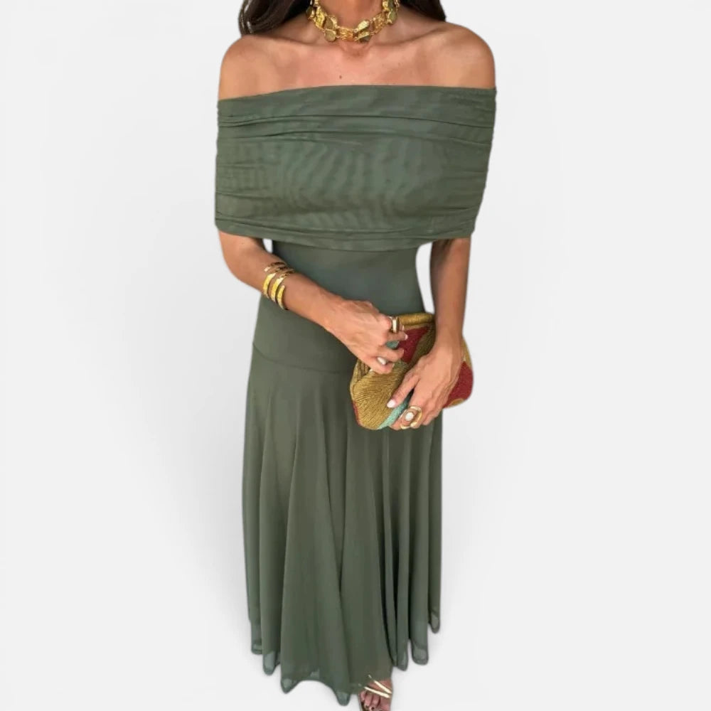 Robe Longue Drapée à Épaules Dénudées