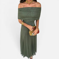 Robe Longue Drapée à Épaules Dénudées