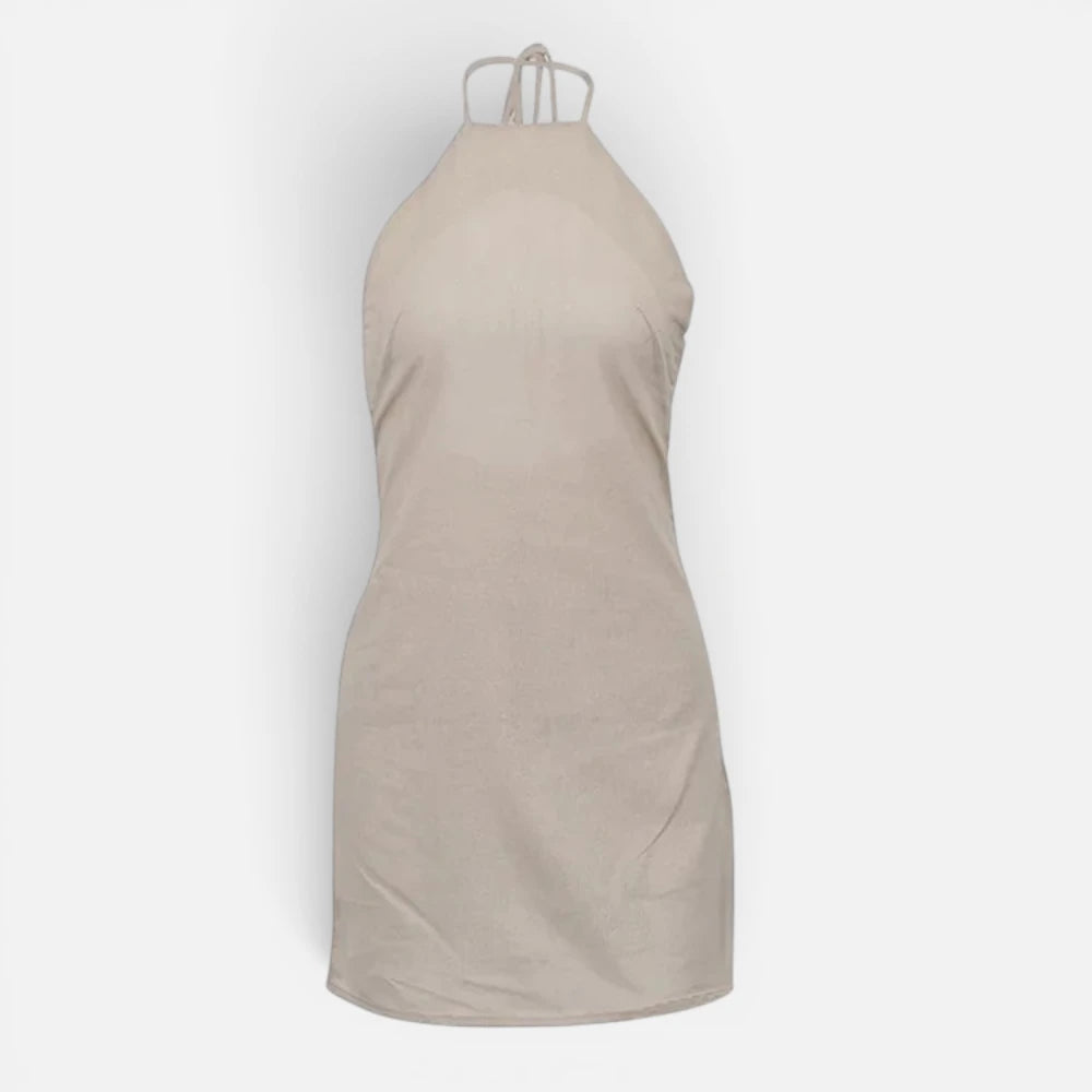 Mini-Robe d'Été en Coton et Lin à Col Licou