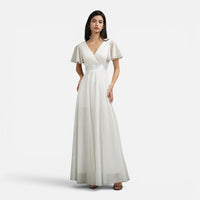 Robe Longue de Cérémonie en Tulle à Manches Papillon