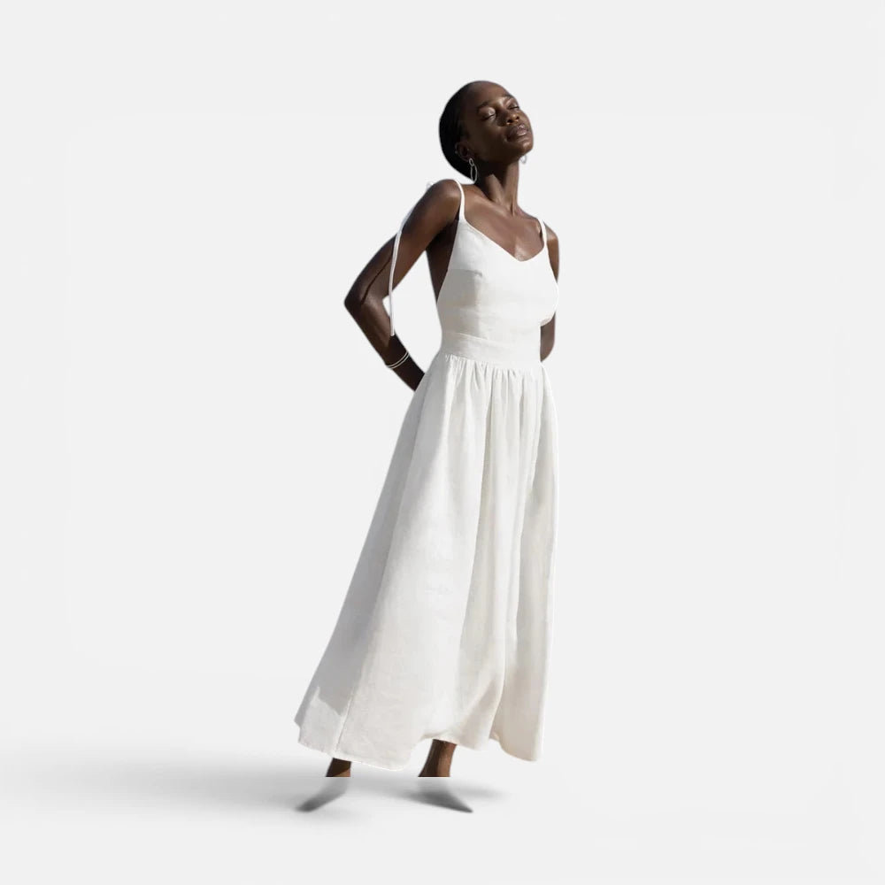 Robe Longue en Lin Dos Nu avec Poches