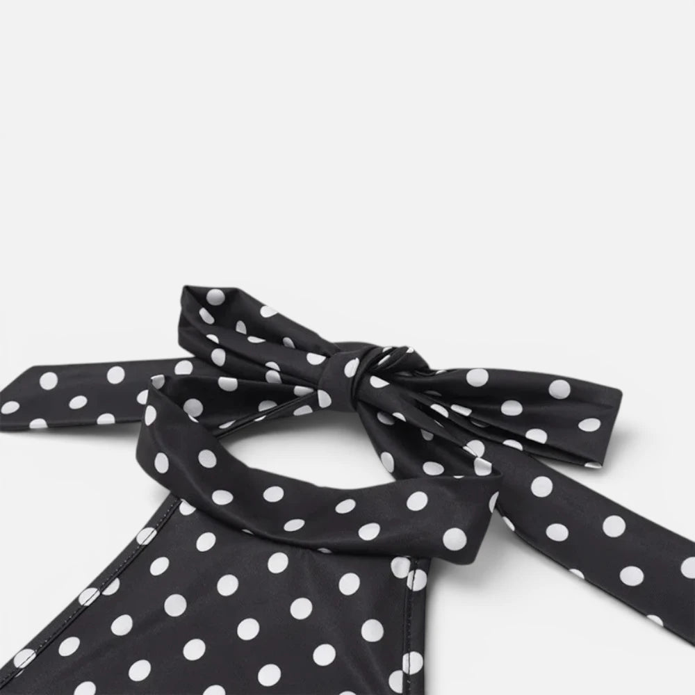 Mini Robe à Pois à Col Licou et Dos Nu
