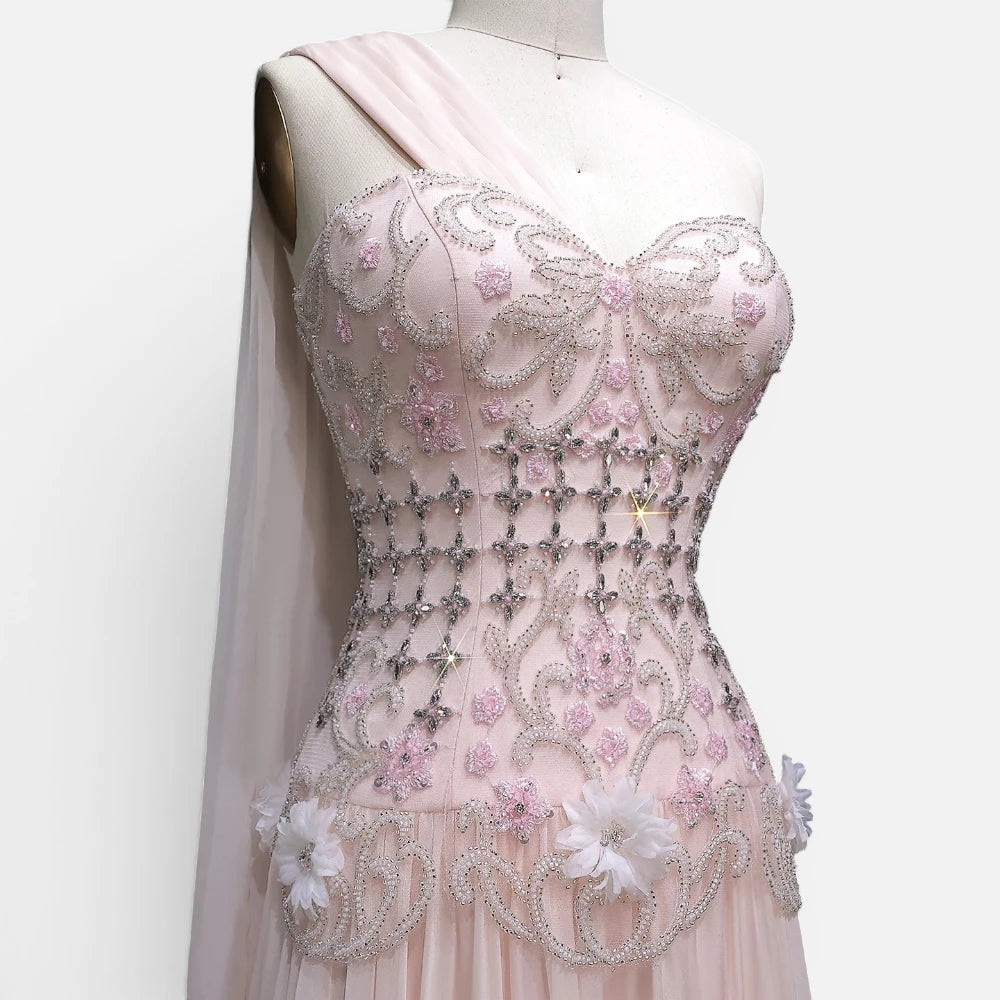 Robe de Cérémonie Longue Bustier Bijou avec Traîne