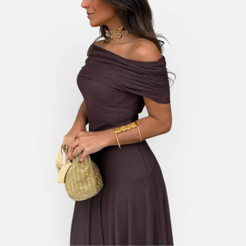 Robe Longue Drapée à Épaules Dénudées