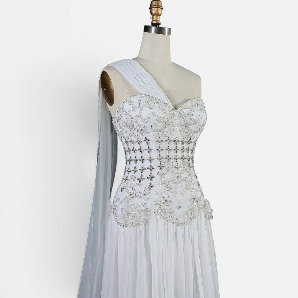 Robe de Cérémonie Longue Bustier Bijou avec Traîne