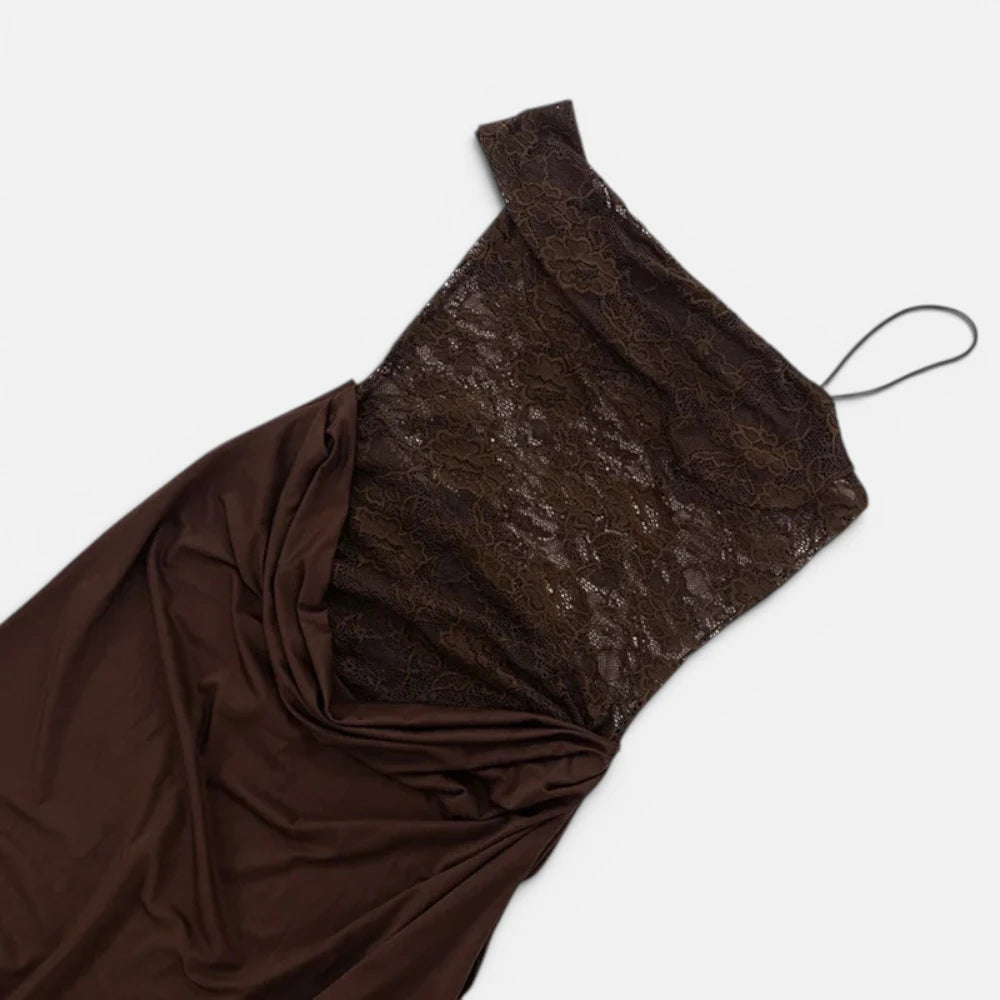 Robe Longue en Satin et Dentelle avec Dos Nu