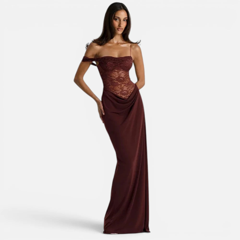 Robe Longue en Satin et Dentelle avec Dos Nu