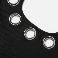 Mini Robe Noire Dos Nu à Œillets Métalliques