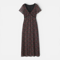 Robe Longue Fleurie à Col en V et Manches Courtes