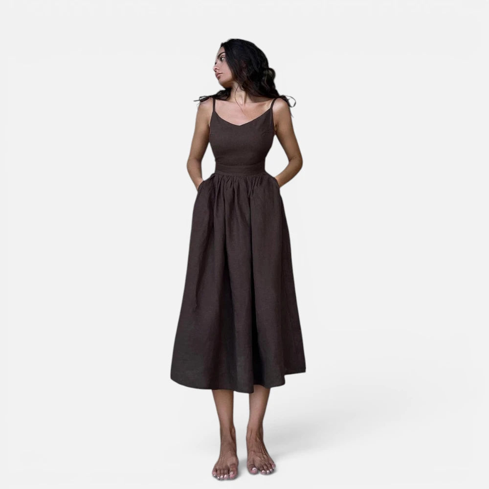 Robe Longue en Lin Dos Nu avec Poches