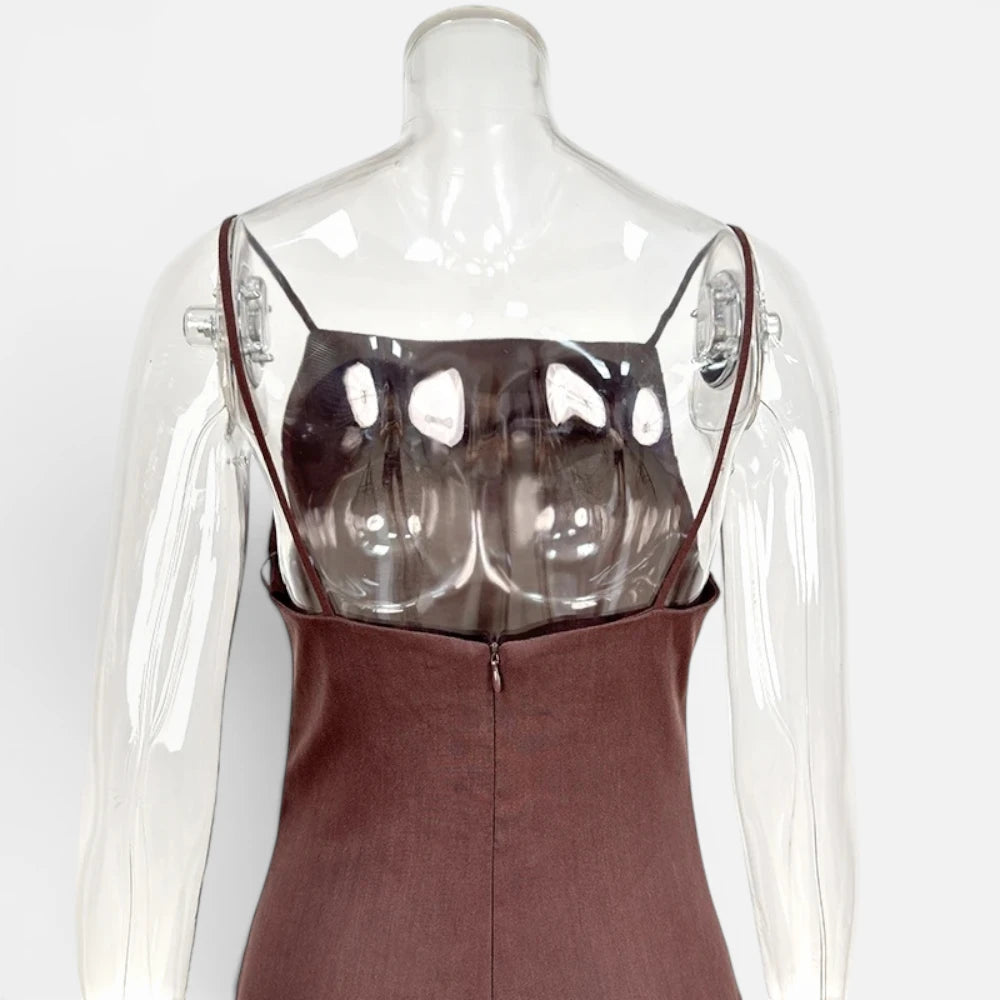 Robe Longue d'Été en Pur Lin Marron Chocolat