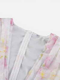 Robe Courte Fleurie à Col V et Manches Bouffantes