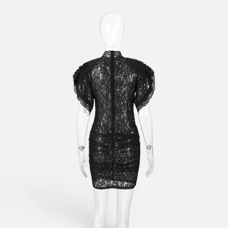 Robe de Soirée en Dentelle Transparente et Volants