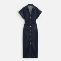 Robe Longue en Jean Ajustée à Boutons