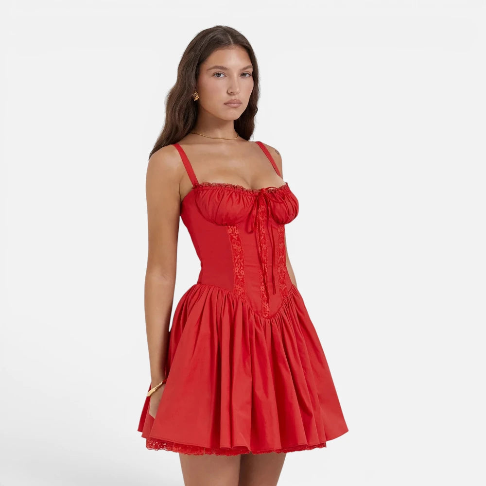 Robe Courte Style Corset en Dentelle