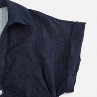 Robe Midi en Denim Boutonnée à Manches Courtes