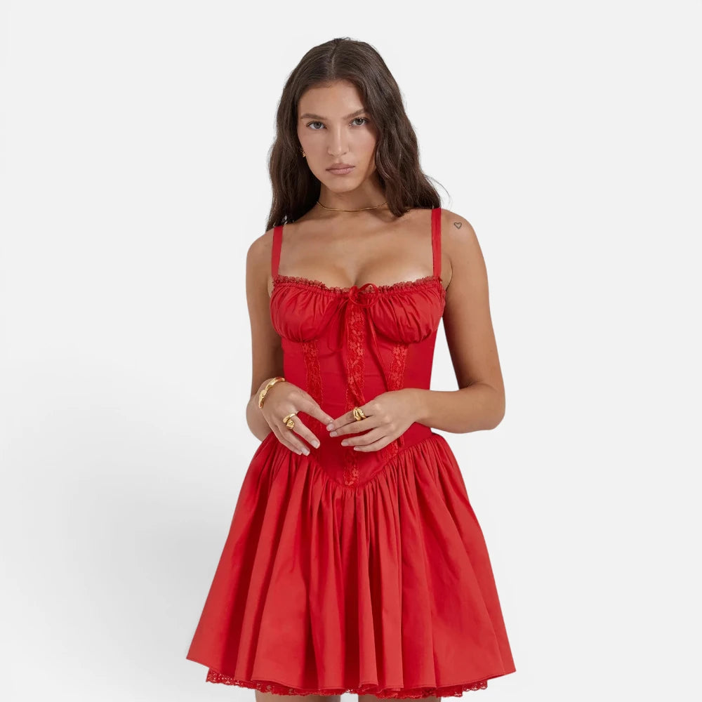 Robe Courte Style Corset en Dentelle